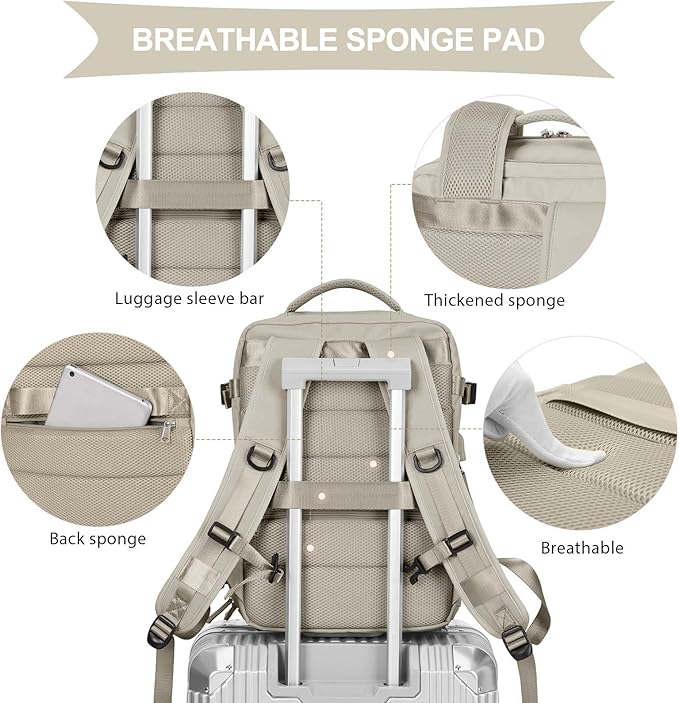 coowoz Carry On Backpack Women Men Travel Backpack Airline Approved Laptop Backpack Sport Rucksack, B-khaki, L, Rucksack