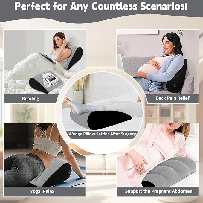 Prosixtoy Portable Wedge Pillow Inflatable Cushion - Body Positioners Lightweight Wedge Pillow for Sleeping, Leg Elevation, Use in Bed, Travel, Camping, Fast Inflating Deflation (Grey)