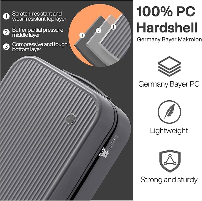 mixi 24 Inch Checked Luggage PC Hardshell Suitcases with Wheels for Travel Woman Men, Rock Gray