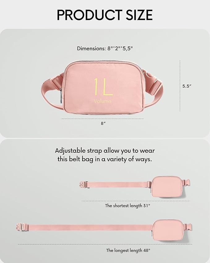 ODODOS Unisex Mini Belt Bag with Adjustable Strap Small Fanny Pack for Workout Running Traveling Hiking, Light Pink