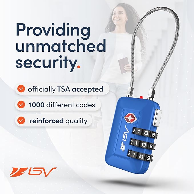 TSA Accepted Luggage Travel Lock, Set-Your-Own Combination Lock for School Gym Locker, Luggage Suitcase Baggage Locks, Filing Cabinets, Toolbox, Case (Blue, 1 Pack)