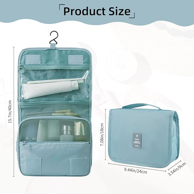 Foldable Hanging Travel Toiletry Bag,Waterproof Portable Travel Bags, Multifunction Travel Makeup Cosmetic Bag Organizer with Hanging Hook (Blue)