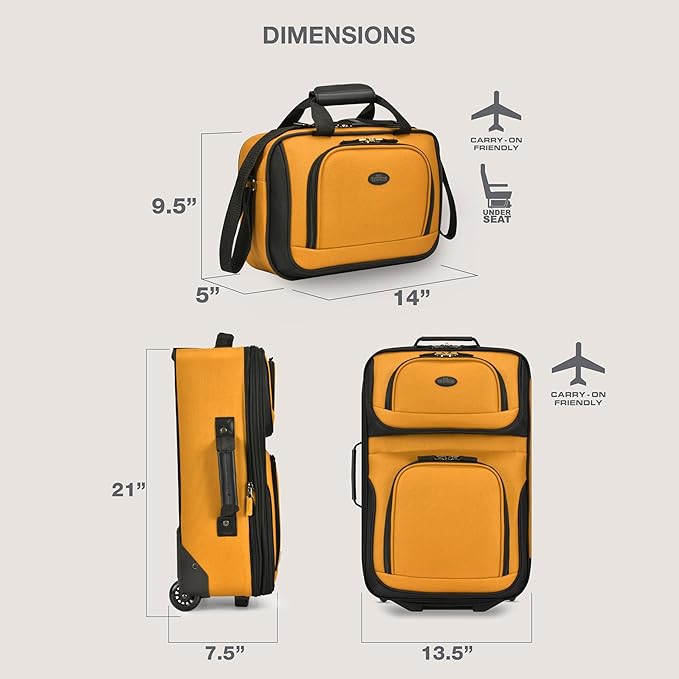 U.S. Traveler Rio Lightweight Softside Rolling Carry-on Suitcase, 2-Wheel Set, Orange