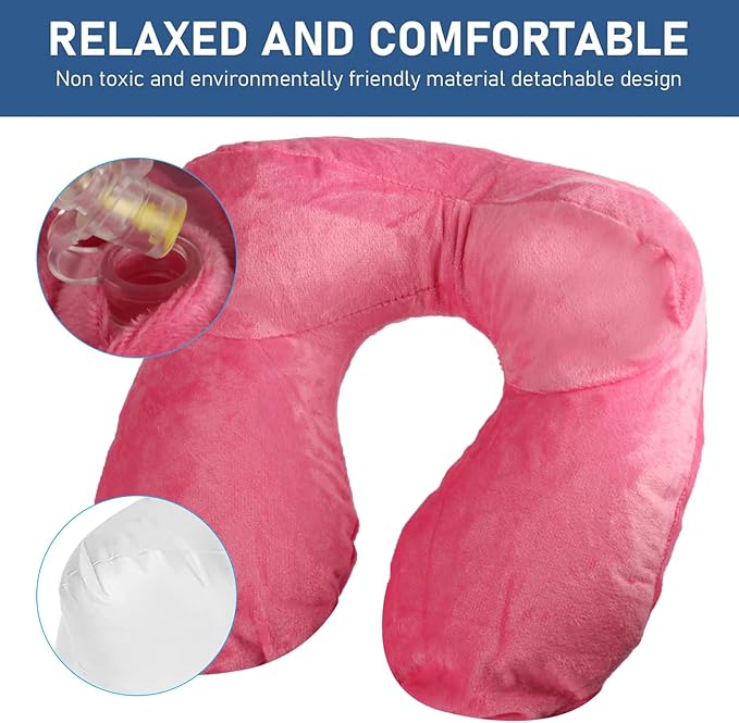 Air-Filled Travel Pillows for Sleeping Airplane Neck Support for Traveling Pillow Inflatable Travel Neck Pillows for Air-Filled Neck Pillow Airplane, with Eye Masks, Earplugs