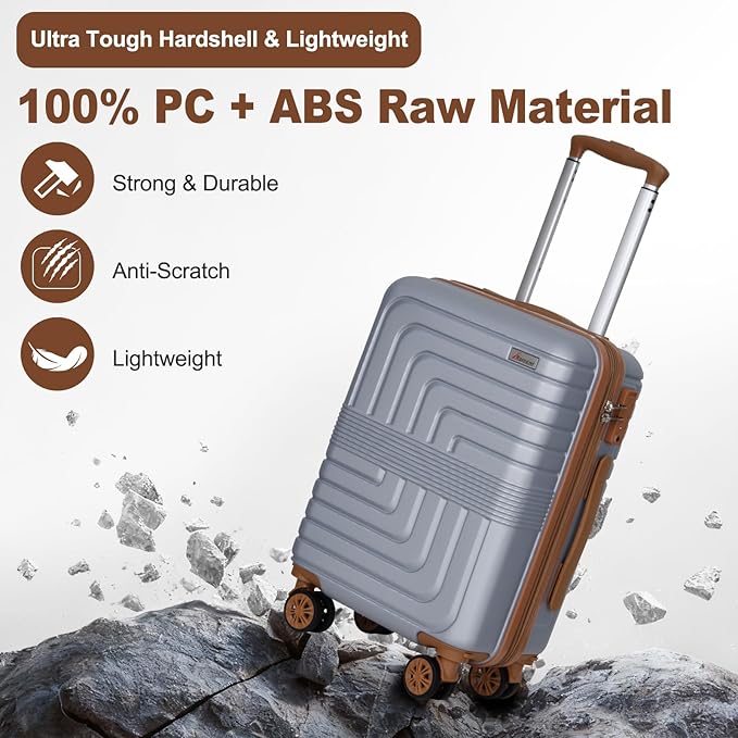 Romswi 22x14x9 Airline Approved 21in Carry On Luggage,Expandable Hardshell Suitcase with Double Spinner Wheels for 20% More Space, Lightweight Hardside CarryOn withYKK Zipper,Scratch-Resistant Silver