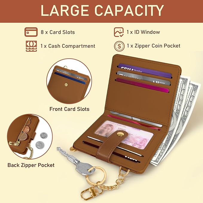 Jogjam Caramel Rfid Ladies Wallet, Small Slim Thin Compact Credit Card Women Wallet, PU Leather Bifold Cash Zipper Coin Pocket ID Window for Female Gifts