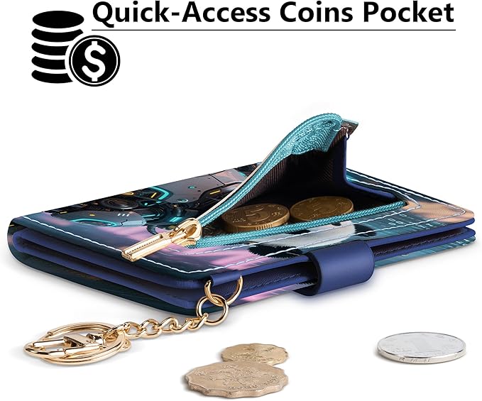 Airkit Small Wallets Woman RFID Blocking Leather Credit Card Holder - with ID Window - Card Wallets for Women - with Zipper Coin Purse - Keychain Wallet