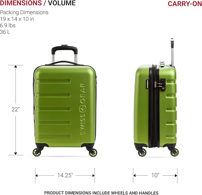 SwissGear 7366 Signature Hardside Expandable Luggage with Spinner Wheels, TSA Lock, Cup-Holder, Green, 2-Piece Set (19/27)