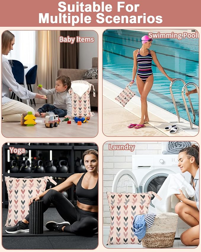 ALVABABY 3 pcs Cloth Diaper Wet Dry Bags Waterproof Reusable with Two Zippered Pockets Travel Beach Pool Daycare Soiled Baby Items Yoga Gym Bag for Swimsuits or Wet Clothes Small Medium Large 3L-SML12