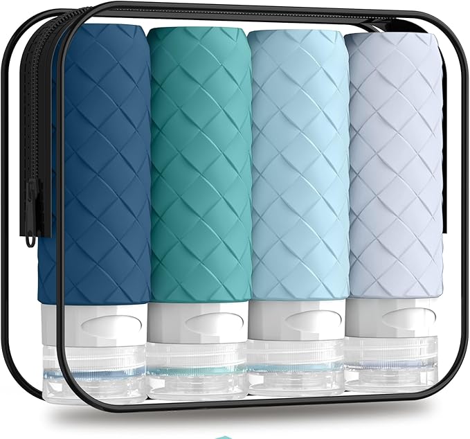 Travel Bottles for Toiletries, TSA Approved Silicone Travel Size Containers for Toiletries, BPA Free Leak Proof Refillable Essentials Accessories, Shampoo and Conditioner Bottles (Mint Greeen)