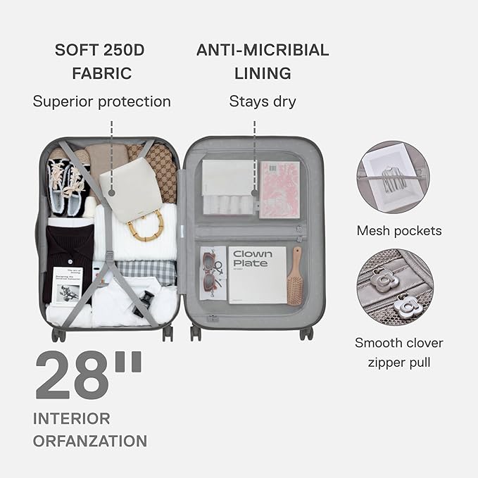artrips Checked Luggage 24 Inch, Lightweight Hard Shell Suitcase with Spinner Wheels, Medium Travel Suitcase for 4–7 Day Trips, Grey
