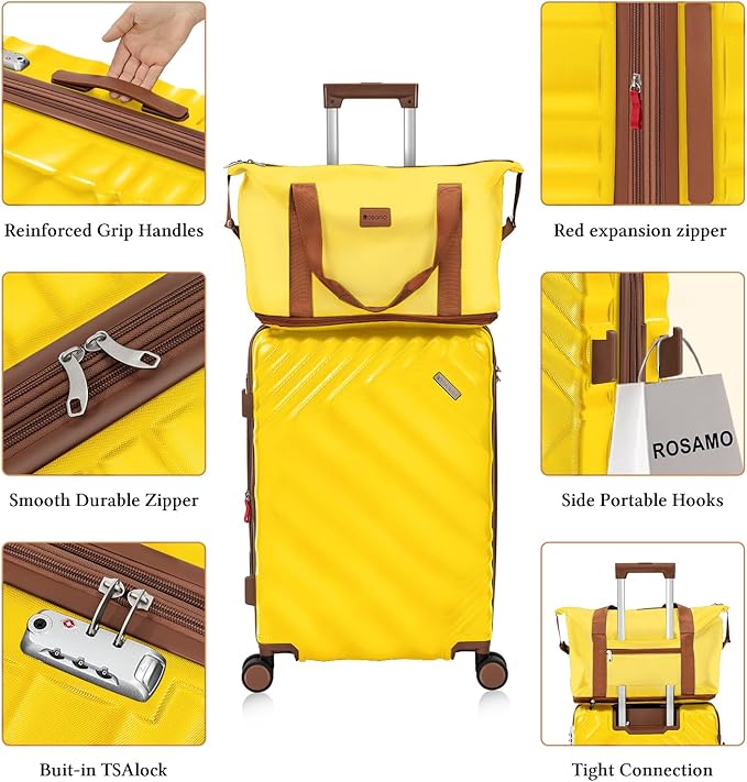6 piece Luggage Set Expandable Suitcase 22x14x9 Airline Approved Carry on, ABS Hard Case Suitcases with Spinner Wheels, TSA Lock, (Yellow)