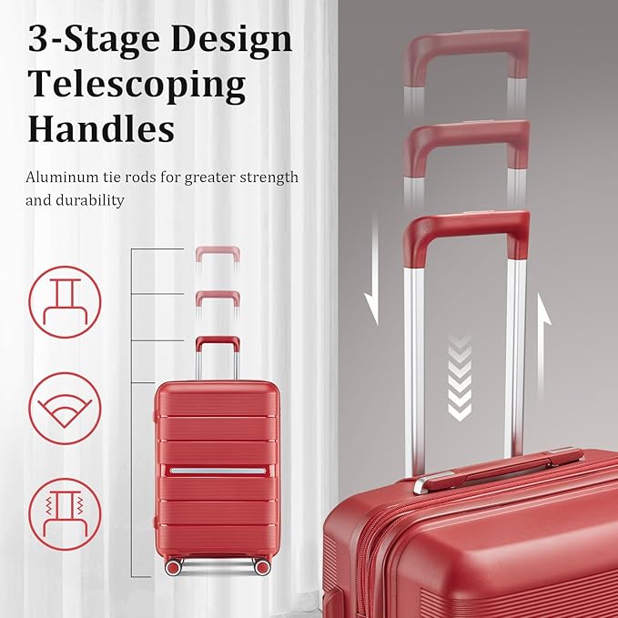4 Piece Expandable Hardshell Pink Luggage Sets with Spinner Wheels, Lightweight Travel Suitcase Set with TSA Locks, 20 inch Carry On for Women (Wine Red, 4 Piece Set)