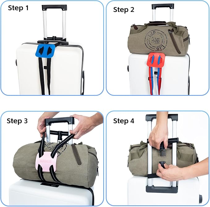 Travel Belt for Luggage Straps Add a Bag Bungees Luggage Strap Over Handle Suitcases Belt for Carry On Bag Elastic Belt Adjustable Suitcase Strap Airport Travel Accessories (Pink/Grey 1pcs)