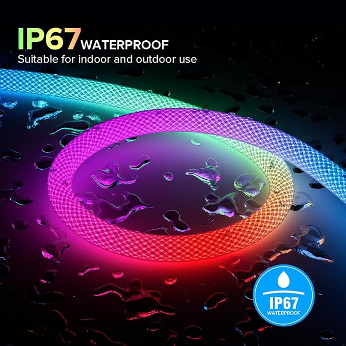 BTF-LIGHTING 9.8FT WS2811 WS2812B IC RGB DC5V 360 Degree Round Reticulate Pattern Chasing Color Neon LED Strip Flexible Nylon Silicone IP67 Waterproof Dream Color Rope Light(No Adapter or Controller)