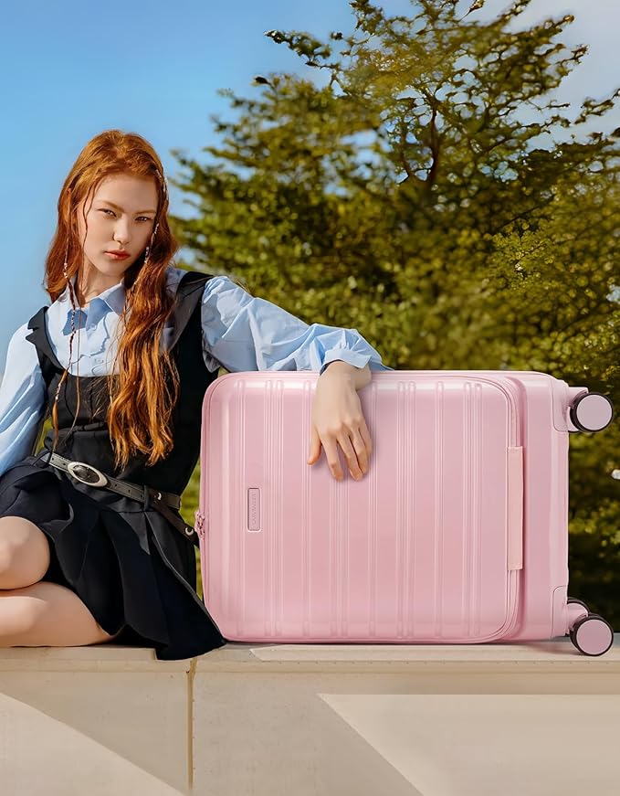 LARVENDER Carry On Luggage 22x14x9 Airline Approved, 20 Inch Expandable PC+ABS Hardside Carry On Luggage with Front Pocket Spinner Wheels TSA Lock for Women Men (Pink)