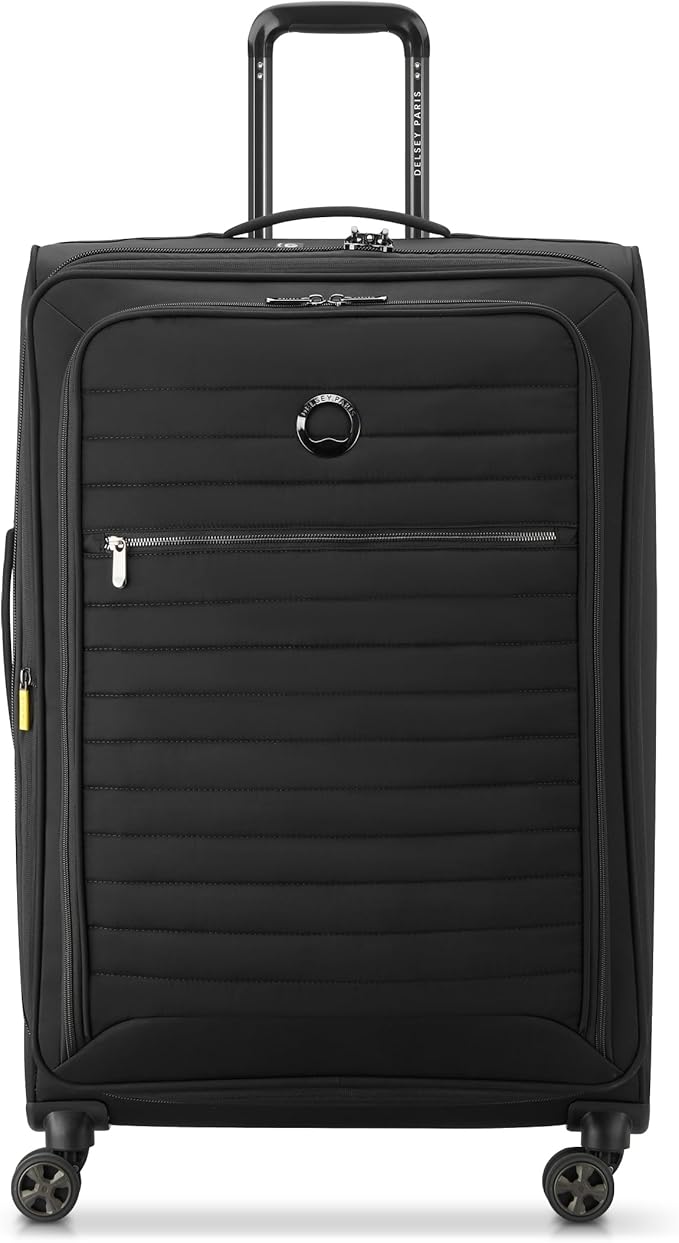 DELSEY PARIS Cruise 3.0 Softside Expandable Luggage with Spinner Wheels, Black, Checked-Large 28 Inch