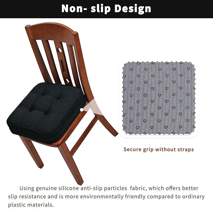 GOFORIT Chair Cushions Set of 2,Tufted Shredded Memory Foam Chair Pads, Non-Slip Seat Cushions with Removable Cover, 16'' x 16'', 2Pack,Black
