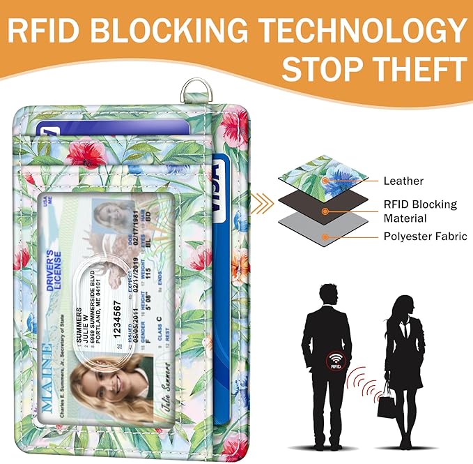 Yonlevres Hummingbird RFID Wristlet Wallet for Women Slim, Small Credit Card Holder Front Pocket Keychain Lanyard, Travel Cute Thin ID Window PU Leather Mini Organizer Case Purse Woman Gifts Ladies