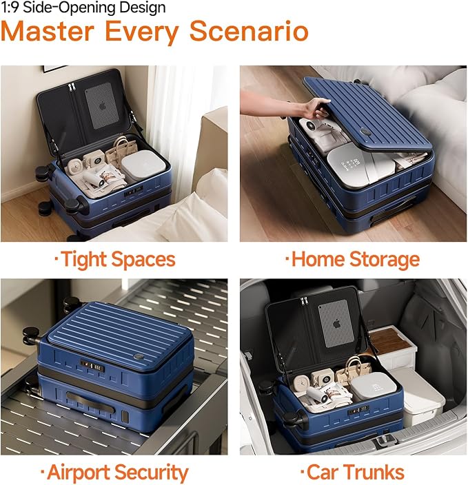 Expandable Lightweight PC Hard Shell Suitcase, 20-inch Luggage with TSA Lock, Top Opening & Cup Holder - Ideal for Business Travel Suitcase (Blue, Carry-on 20-Inch)