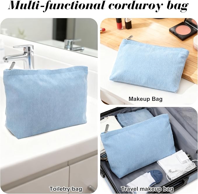 Makeup Bag Large Capacity Cosmetic Bag for Women Corduroy Travel Toiletry Bags Handbags Makeup Zipper Pouch Purse Organizer