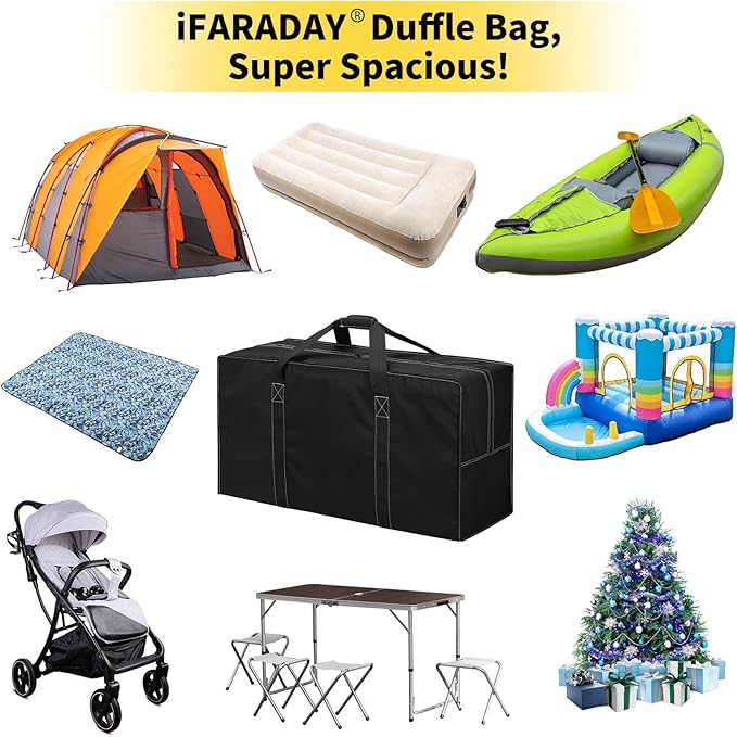 130L Extra Large Travel Duffle Bag - Heavy Duty Water Resistant Luggage for Camping, Sports & Moving - 35 inch Foldable Gear Bag (Black)