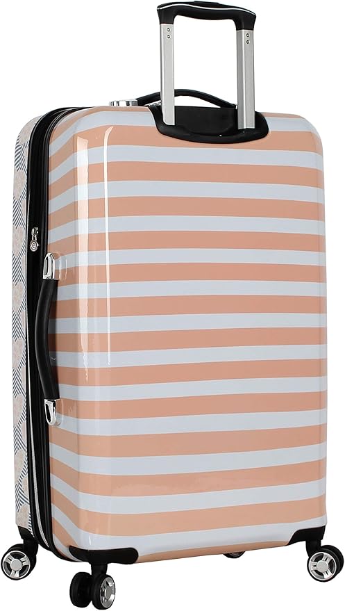 Betsey Johnson Designer 20 Inch Carry On - Expandable (ABS + PC) Hardside Luggage - Lightweight Durable Suitcase With 8-Rolling Spinner Wheels for Women (Chevron Hearts)