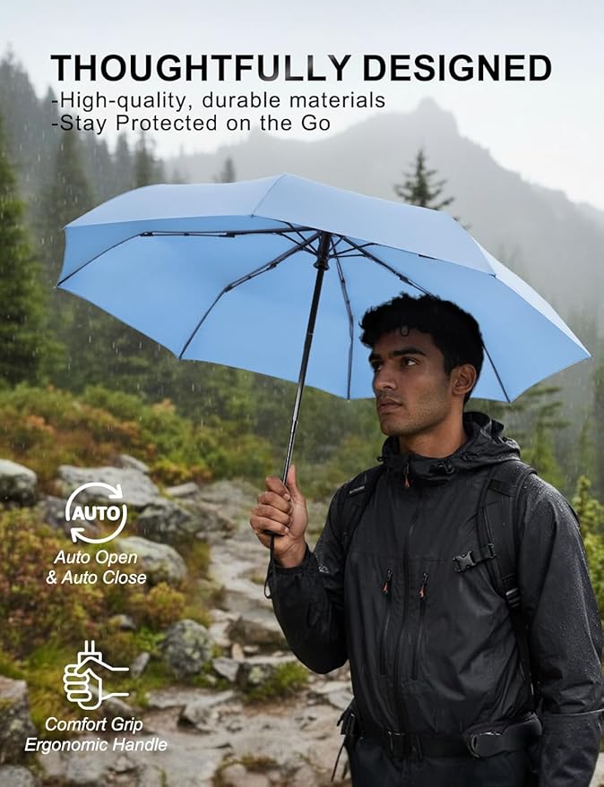 SoulRain Travel Umbrella - Compact Umbrella for Rain - Perfect Large Auto Folding Umbrella - Ideal Car umbrella, Small umbrella, and Travel Companion