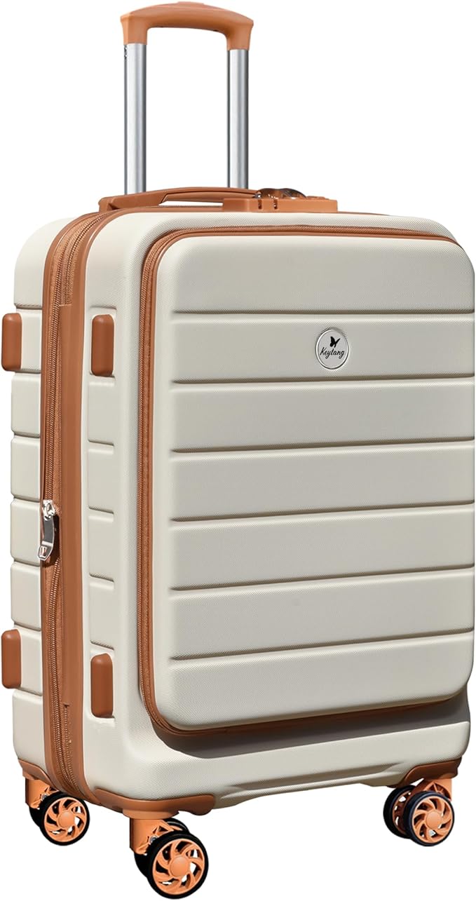 Classic 20" Carry-On with TSA Lock Spinner Wheels, Lightweight Hardside Expandable Suitcase with Front Open Pocket Compartment,Brown