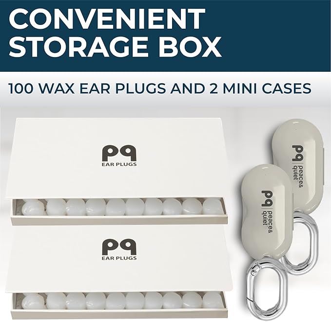 Peace&Quiet | PQ 100 Wax Ear Plugs for Sleeping - Silicone Wax Earplugs for Sleeping and Swimming, Gel Ear Plugs for Noise Cancelling, Sleeping Earplugs, Sound Blocking 32 Db (100 Pillows), White