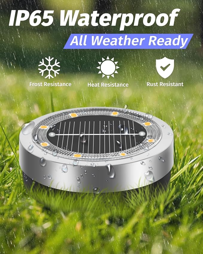 SenLuKit Mini Solar Ground Lights 2 Pack Outdoor IP65 Waterproof Solar Flat Garden Light Solor Powered Disc Pathway Lights for Outside Walkway Yard Landscape Patio Lawn Driveway-Warm White
