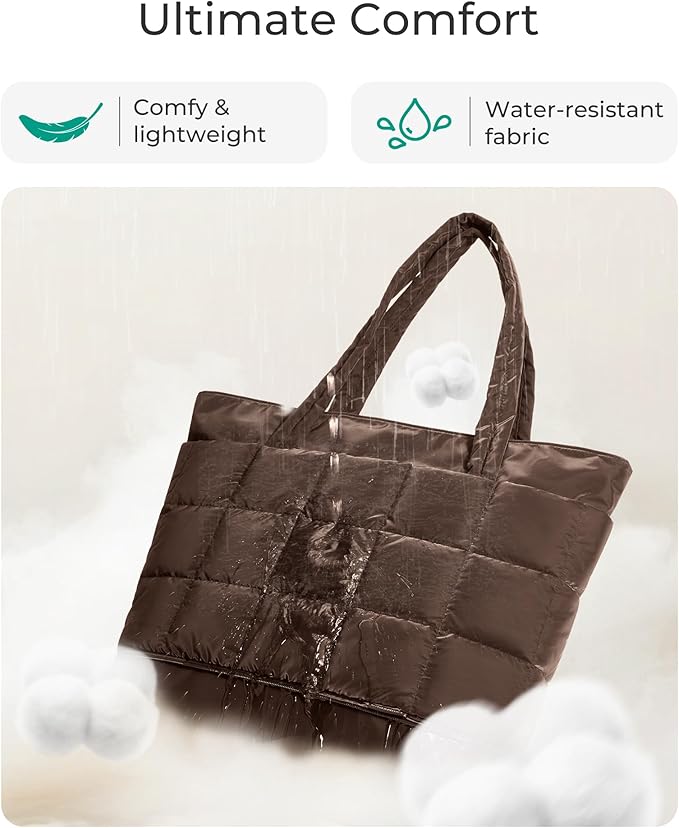 BAGSMART Expandable Tote Bag for Women, Puffer Work Tote Handbag, Quilted Carry On Bag for Travel Gym