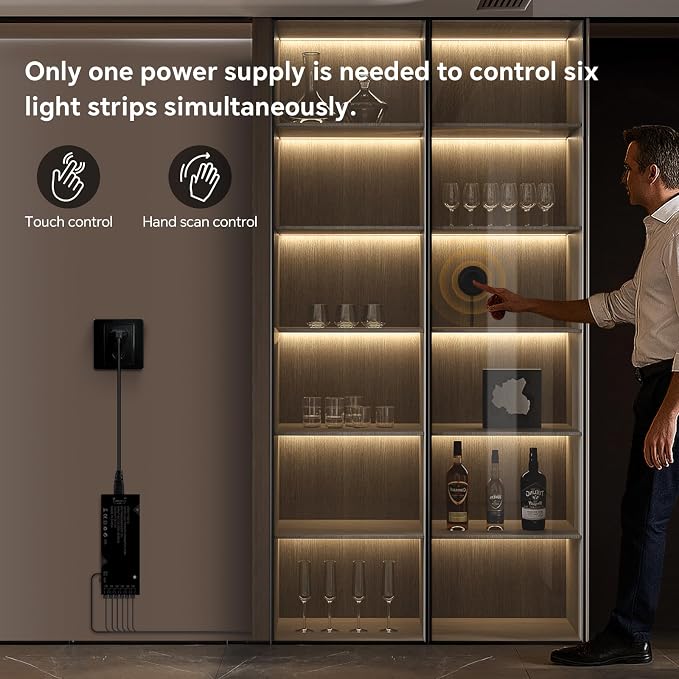 Black Cabinet Light COB LED Strip Lights | 6 pack penetrable touch dimmable ideal for display cabinet and wine rack decorative lighting (Natural White, 3.3ft / 1M)