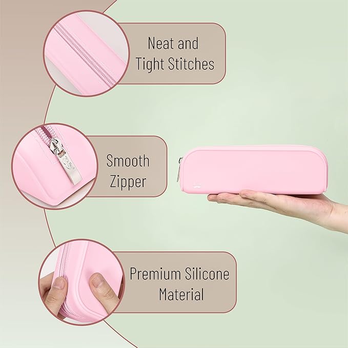 Mr. Pen- Silicone Pencil Case, Light Pink Pencil Pouch, Pencil Case Small, Pencil Pouch Aesthetic