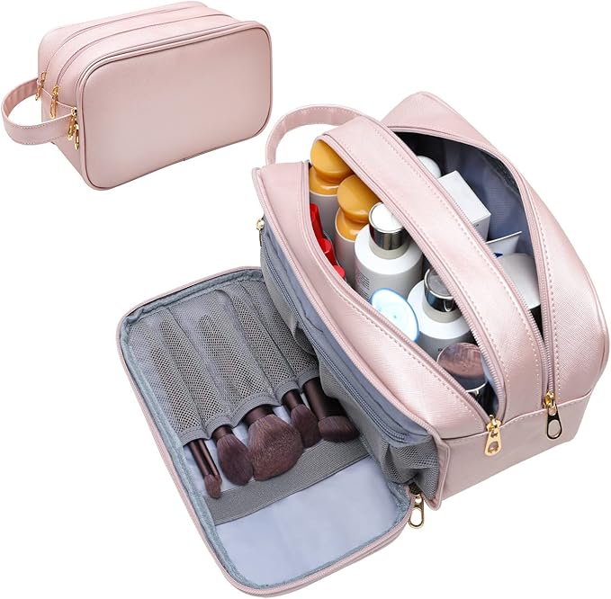 BAIMAY Large Toiletry Bag for Women, Pink Travel Makeup Organizer, Water-Resistant Cosmetic Dopp Kit with Compartments, Ideal Gift for Girls & College Dorm Essentials