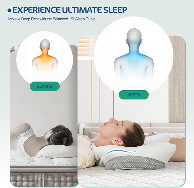 Ergonomic Cervical Pillow for Neck and Shoulder Pain Relief - Memory Foam Contour Pillow with Dual Heights, Cooling Breathable Pillowcase, Orthopedic Support for Side, Back, Stomach Sleeper