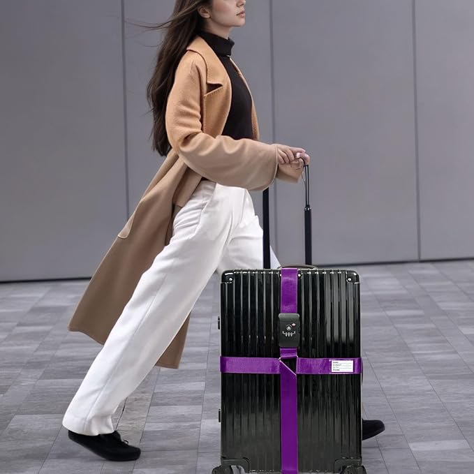Luggage Straps TAS,Travel Strap with Name tag,Easy to Identify,Luggage Straps TSA Approved with Lock,Combination Luggage Lock with Adjustable Length,Compatible with 20-34 inch Luggage(Purple 1 Pack)