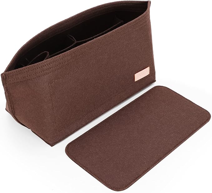 Doxo Purse Organizer Insert for Handbags & Base Shaper 2pc Set, Felt Bag Organizer for Tote with 3 Sizes, Compatible with Neverful PM and More (PM-Brown-Medium)