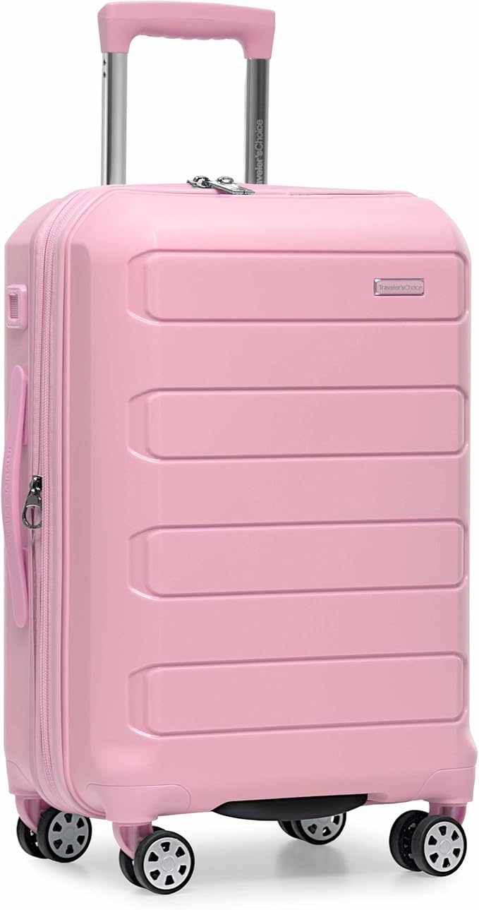 Traveler's Choice Pagosa Hardshell Expandable Luggage with Spinner Wheels, Pink, 22-Inch Carry-on
