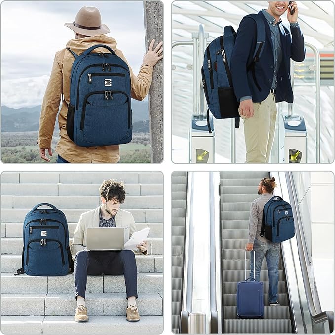 Volher 17 Inch Laptop Backpack, Business Anti Theft Slim Durable Laptops Backpack, Water Resistant College Computer Bag Gifts for Men & Women Fits 15.6 Inch Notebook-Blue