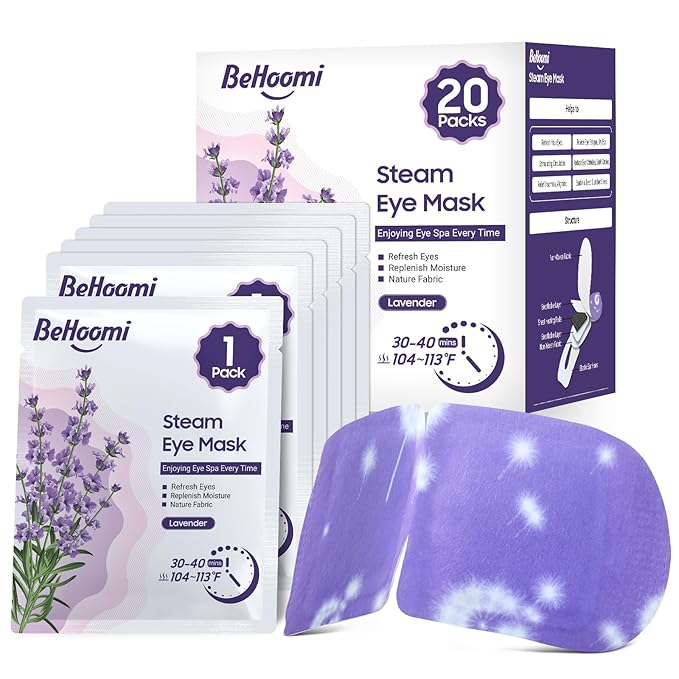 20Packs Steam Eye Mask, Heated Eye Mask Warm Compress for Eyes, Disposable Self Heating Steam Mask for Home, Sleep, Spa, Travel Essentials & Relaxation Gifts, Valentine's Day Gifts (Lavender)