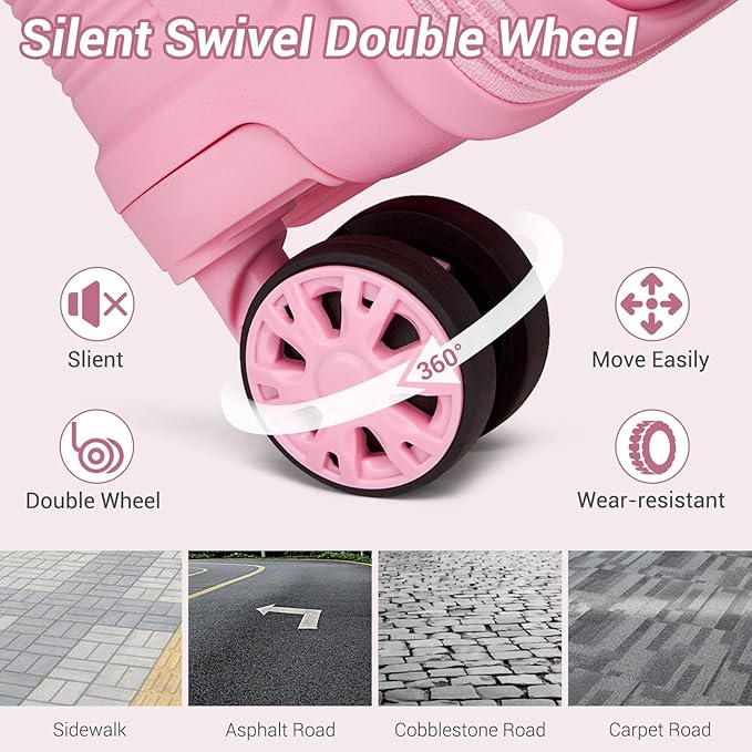 Kono Carry On Luggage 20 Inch Expandable 22x14x9 Airline Approved Hard Shell Travel Trolley 4 Spinner Wheels Lightweight Polypropylene Suitcase with TSA Lock, Pink