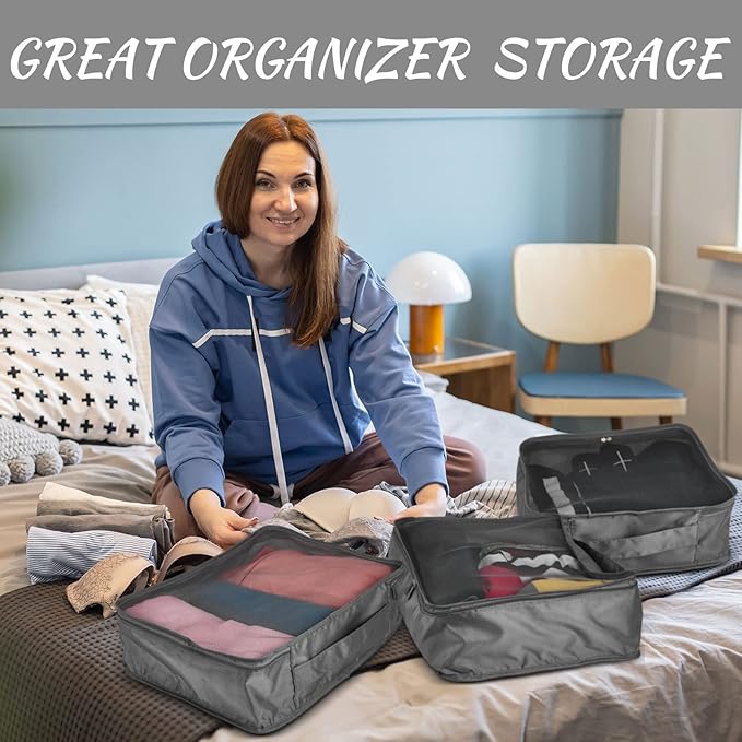 Silkfly 12 Pcs Packing Cubes for Suitcase Travel Luggage Bags Bulk Mesh Organizer Set for Hiking Camping Backpacking Clothes Accessories (Gray,XL, L, M Size)