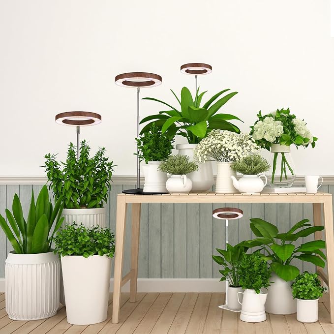 72 LEDs Plant Grow Light for Indoor Plant,Walnut Wood Grain Aluminum LED Grow Light with Black Base, Height Adjustable,6.3" Aluminum Housing,Automatic Timer with 8/12/16 Hours,1 Pack