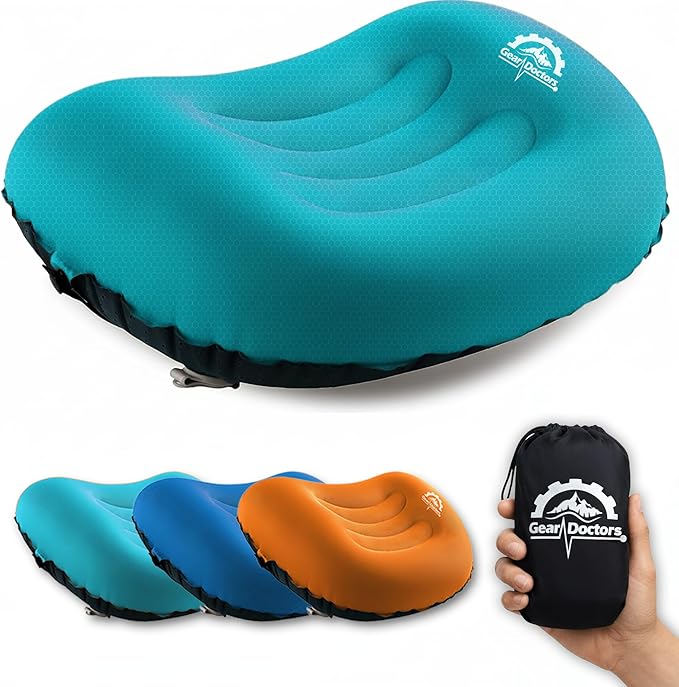 Gear Doctors 3.5oz Compact Ultralight Inflatable Camping Pillow —Inflatable Camp Pillow —Backpacking Pillows Ultralight—Camping Pillows for Sleeping, Hiking, Travel, Beach, Office, Neck, Lumper [Teal]