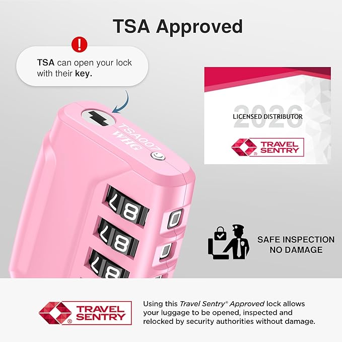 Puroma 2 Pack TSA Approved Luggage Locks, 4 Digit Combination Travel Cable Locks Resettable Code Lock with Zinc Alloy Body for Suitcase, Toolbox, Backpack, Bag, Gym Locker (Basic Pink)