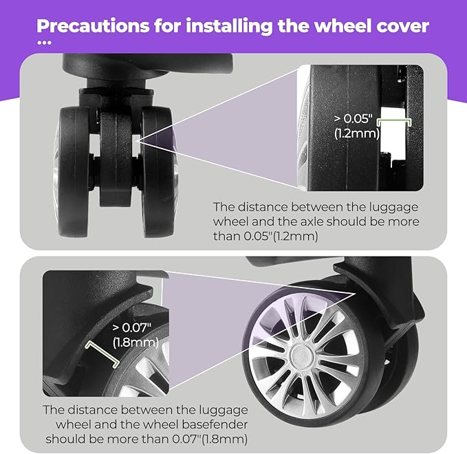 8 Pcs Upgrade Luggage Wheel Covers, Carry On Luggage Suitcases,Wear-Resistant, Anti-Noise, Silicone Wheel Protective Covers for 2-2.4" Spinner Wheel,Essential Travel Accessories (Purple)
