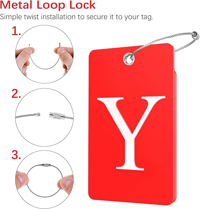 Gostwo 2 Pack Luggage Tags for Suitcases, 26 Initial Letter Travel Luggage Baggage Identification Labels ID Tag Fully Bendable Tags with Stainless Steel Loop (Red) (Letter Y)