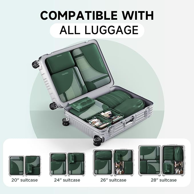 11 Set Packing Cubes for Travel, Gifts for Women Mom Kids, TSA Approved Bags for Makeup, Cosmetic, Toiletry, Suitcase Organizers for Checked Luggage, Cruise Essentials,Airplane Accessories, Dark Green