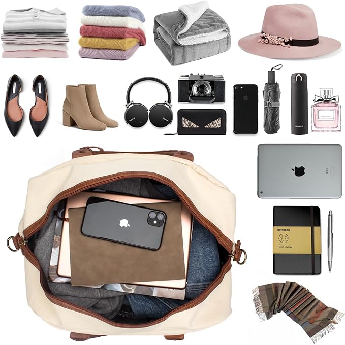 Weekender Bag for Women Canvas Overnight Bag Large Travel Tote Bag Carry on Shoulder Duffle Bag With Shoe Compartment,Perfect for Travel/Daily Use/Birthday Gift …